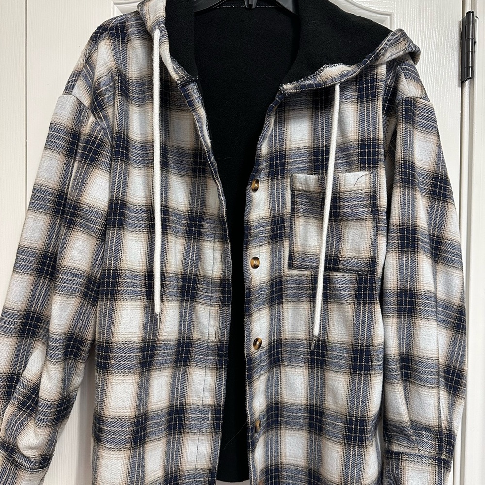 Cropped/oversized Plaid Hooded Flannel Shirt